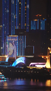 航拍城市夜景江景灯光秀庆祝建党100周年献礼表演素材城市素材视频