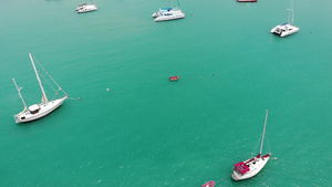 许多豪华帆船漂浮在宁静的水域上松绿海湾东泰兰高山天堂30秒视频