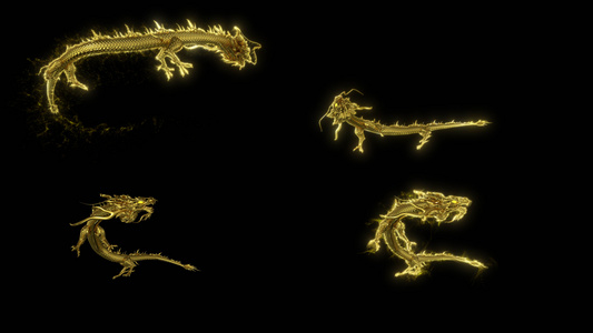 炫酷金色能量粒子飘散黄金神龙展示动画视频