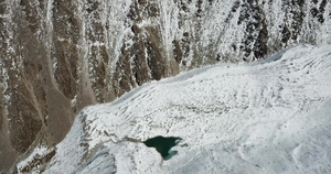 峡谷的冰湖在岩石和雪之间18秒视频