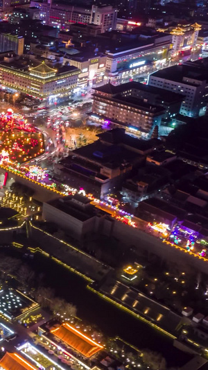 航拍延时西安永宁门夜景车流8秒视频