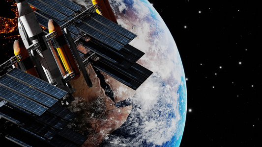 国际空间站导航卫星在地球行星轨道上运行的地球行星视频
