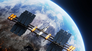 地球轨道上运行的航天飞机和空间站21秒视频