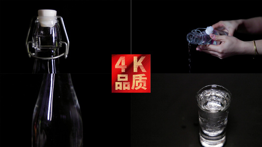 4k升格实拍玻璃瓶身展示倒酒水花 新型创意视频