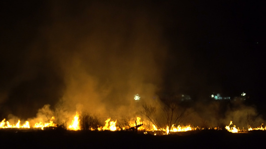 夜间山上的野火线森林大火将摧毁一切气候变化视频