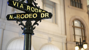 世界著名的罗迪欧大道标志十字街标志比佛利山庄的十字路口13秒视频