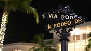 世界著名的罗迪欧大道标志十字街标志比佛利山庄的十字路口11秒视频