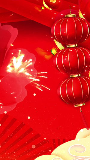 喜庆大红灯笼牡丹花开背景视频中国风40秒视频