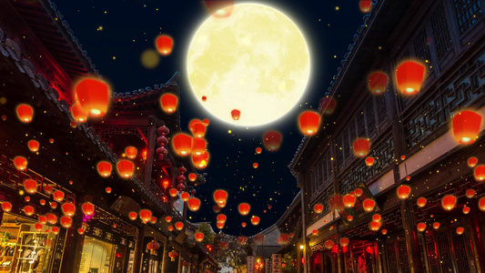 4K孔明灯中国风夜景LED背景动画视频