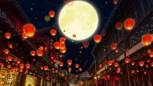 4K孔明灯中国风夜景LED背景动画40秒视频