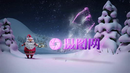 三维动画圣诞老人变魔术出现logo演绎AE模板视频
