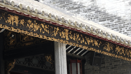 岭南传统建筑花纹雕刻实拍视频