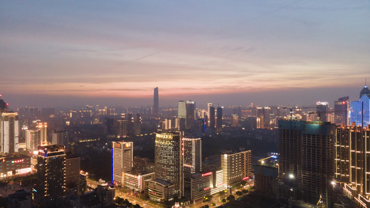 航拍风光城市夕阳晚霞天空夜景城市天际线医院素材视频