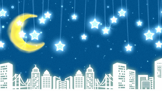 卡通城市夜晚星星闪烁视频