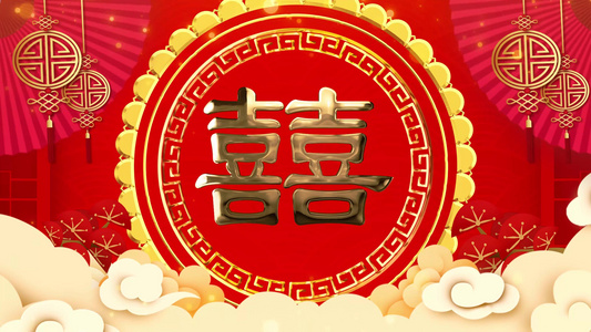 喜庆红色灿烂烟花中式婚礼背景视频视频