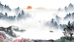 水墨山水中国风动画背景29秒视频