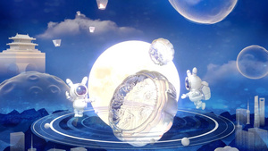 c4d立体中秋节科技风玉兔宇航员宇宙动画场景12秒视频