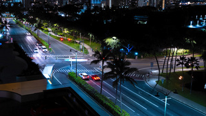 夏威夷檀香山市中心午夜人流车流延时摄影24秒视频