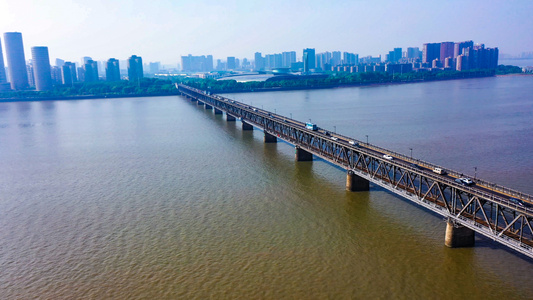 4K航拍钱塘江大桥视频