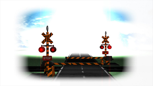 3d动画火车穿越交叉路口视频