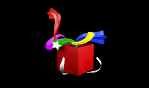 特效红色礼物盒里的彩条透明通道背景视频7秒视频