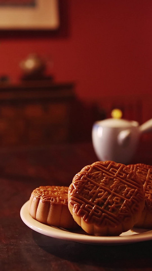中秋月饼和茶团圆节6秒视频