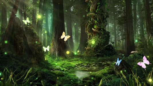 动态森林丛林阳光照射唯美粒子背景视频元素视频