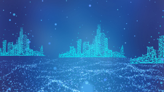 4K蓝色科技粒子城市动态背景视频视频