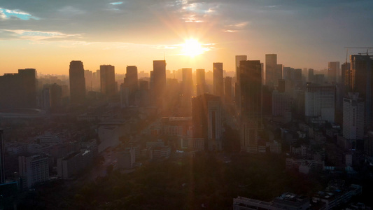 4K成都市宣传片素材清晨日出光辉绝美奇观航拍视频