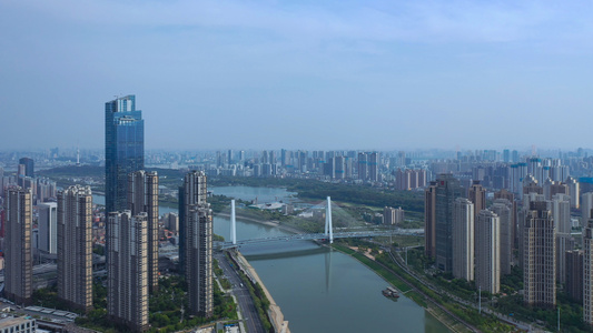 航拍武汉城市天际线汉江月湖桥江景4k素材视频