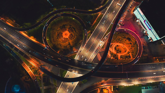 航拍风光城市夜景交通道路色彩灯光4k素材视频