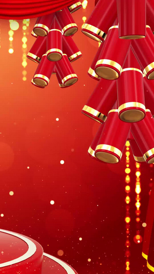 大气红色新年烟花鞭炮舞台背景视频202240秒视频