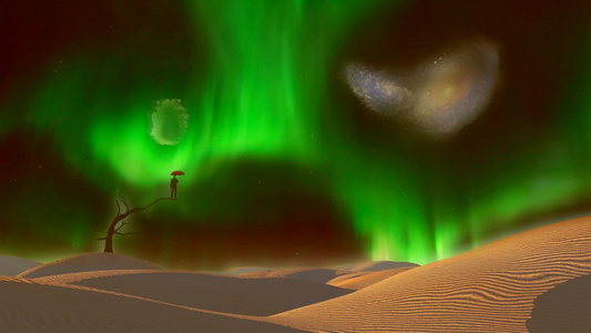 3d沙漠和极光天空视频
