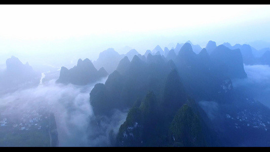 清晨桂林山水航拍全景视频
