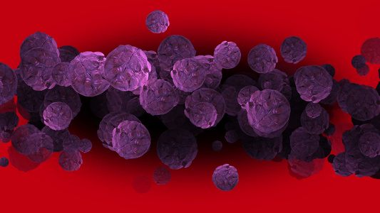 红背景癌症细胞的3d动画视频
