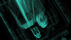 3d工业建筑的电线框架模型17秒视频