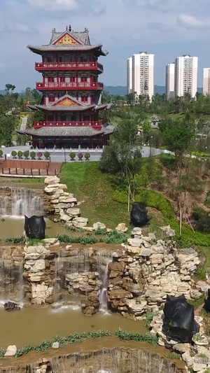 重庆大足香国公园航拍古镇航拍99秒视频