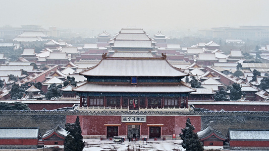 北京故宫博物院雪景视频