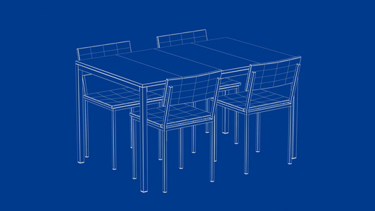 3d型餐桌模式和4张椅子视频