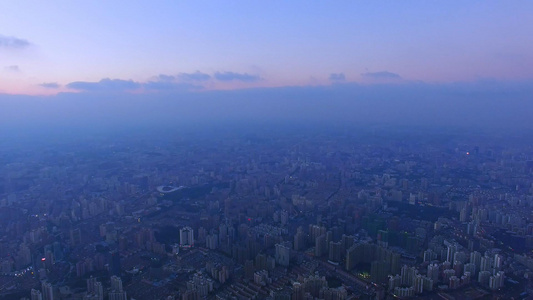 清晨上海城市天际线视频