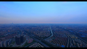 上海清晨城市天际线航拍8秒视频