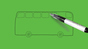 在抽象绿色背景下绘制黑色和蓝色组合的客车黑色和蓝色10秒视频