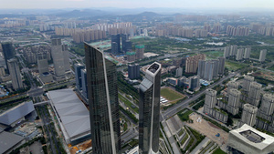 4K南京双塔楼环绕航拍119秒视频