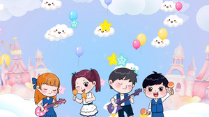 淡雅可爱卡通白云气球儿童欢乐游乐场六一儿童节背景40秒视频