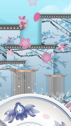 青花瓷水墨中国风舞台背景视频古色古香20秒视频