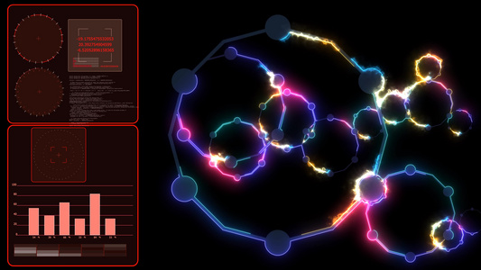 未来数字数据处理动态技术智能图形强大能量和分析图红色视频