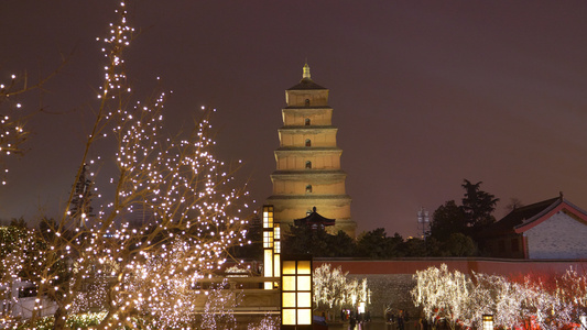 西安大雁塔夜景展示视频