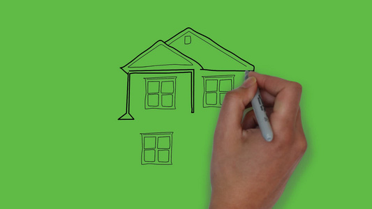 在绿色背景上绘制带颜色组合的家美家庭艺术视频