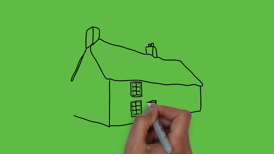 在绿色背景上绘制带颜色组合的家美家庭艺术视频