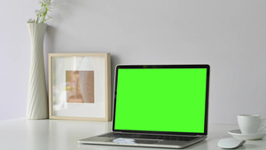 工作空间膝上型计算机绿色显示器移动放大31秒视频